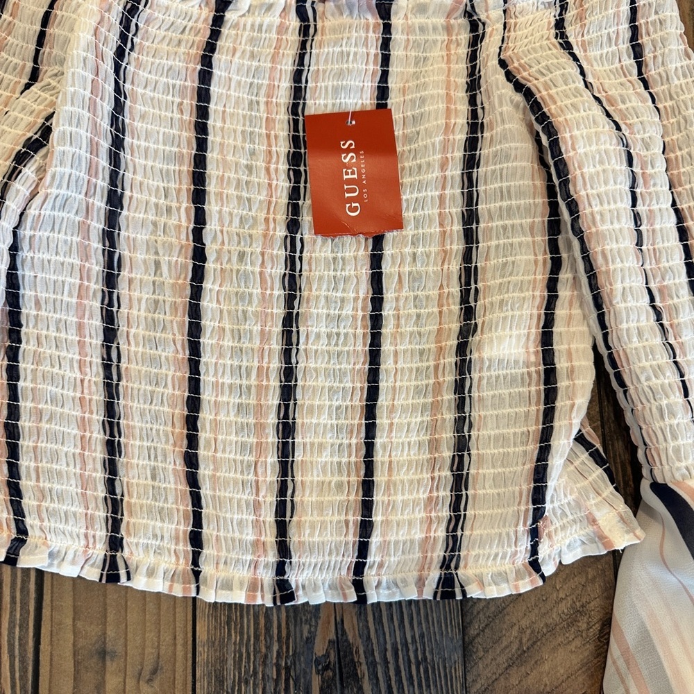 GUESS STRIPED CROP TOP OFF SHOULDER SIZE XS - Picture 5 of 6